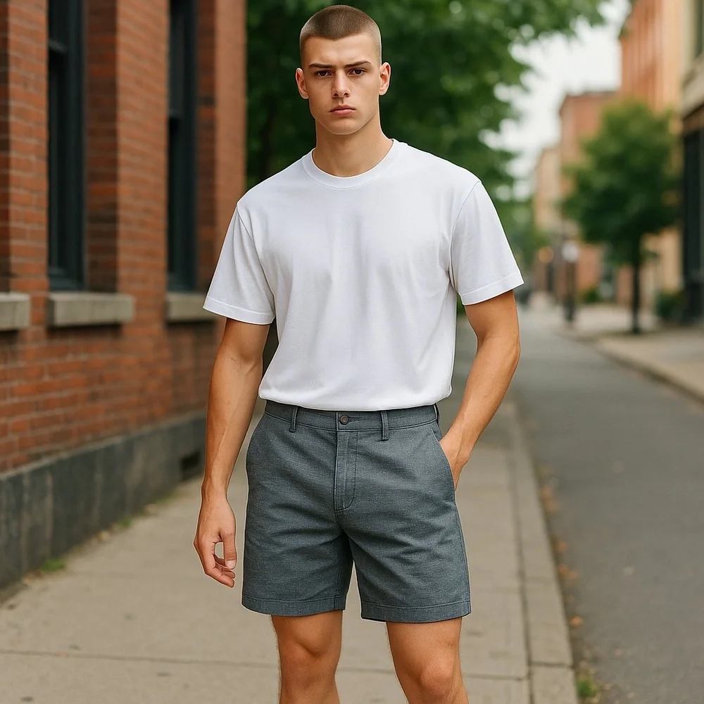 J. Crew Baird McNutt Irish Linen Blue Gray Striped Flat Front Shorts Size 34